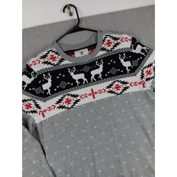 On the Bias Southwest Holiday Sweater Mens Medium Gray Deer Ribbed Long Sleeve - Picture 4 of 14